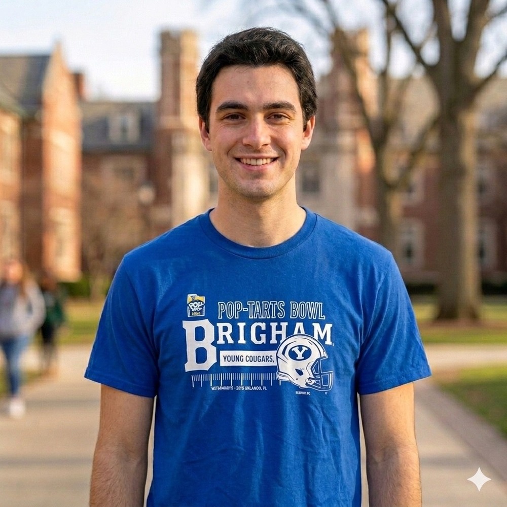 Yazbek BYU Cougars T-Shirt Mens Large Blue Pop-Tarts Bowl Graphic Tee Hologram